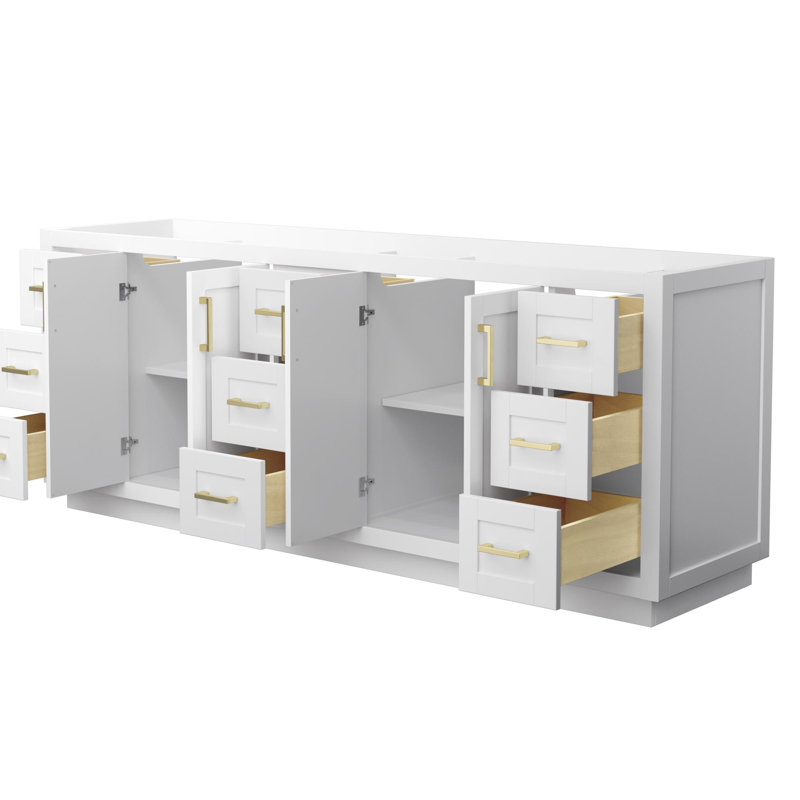 Base de meuble-lavabo double autoportante 83,25 po Miranda, Blanc / or brossé
