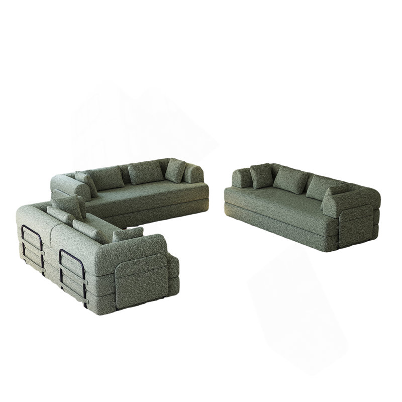 Canapé-lit convertible de 78,7 pouces avec coussin cylindrique, tissu chenille, canapé-lit pliant avec poche latérale, méridienne, 3 pièces