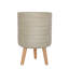 Concrete Effect Cylinder Round Planter on Hardwood Legs, Round Indoor Plant Pot Stand for Indoor Plants, Indoor Flower Pot with Plaited Pattern-703551393-703551395
