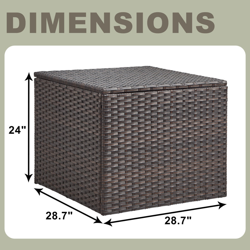 87 Gallon Outdoor Storage Box, Patio Wicker Rattan Deck Box For Patio Furniture Cushions, Brown