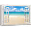 Fenêtre, paysage, plage et mer tropicale - impression sur toile tendue-98466636