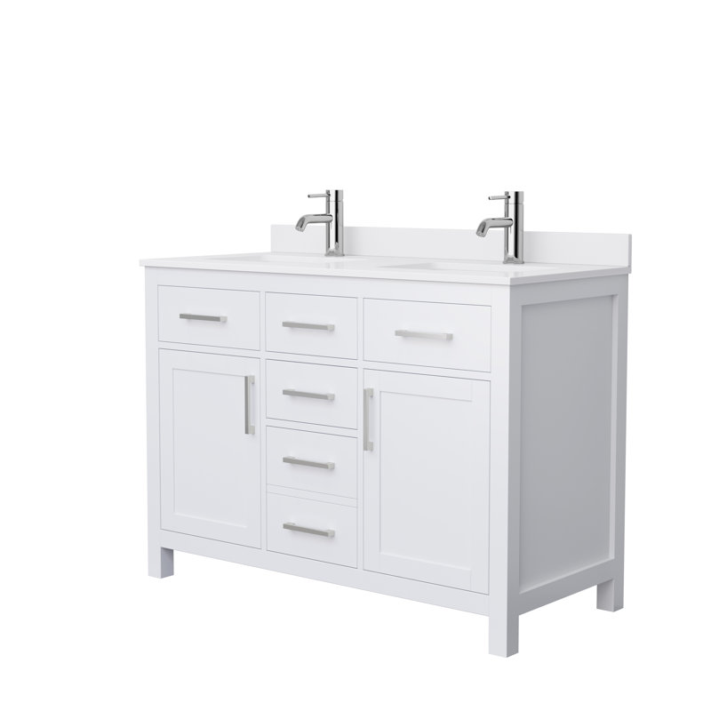 Beckett 48" Freestanding Double Bathroom Vanity with Cultured Marble Top, White, White Cultured Marble, Brushed Nickel