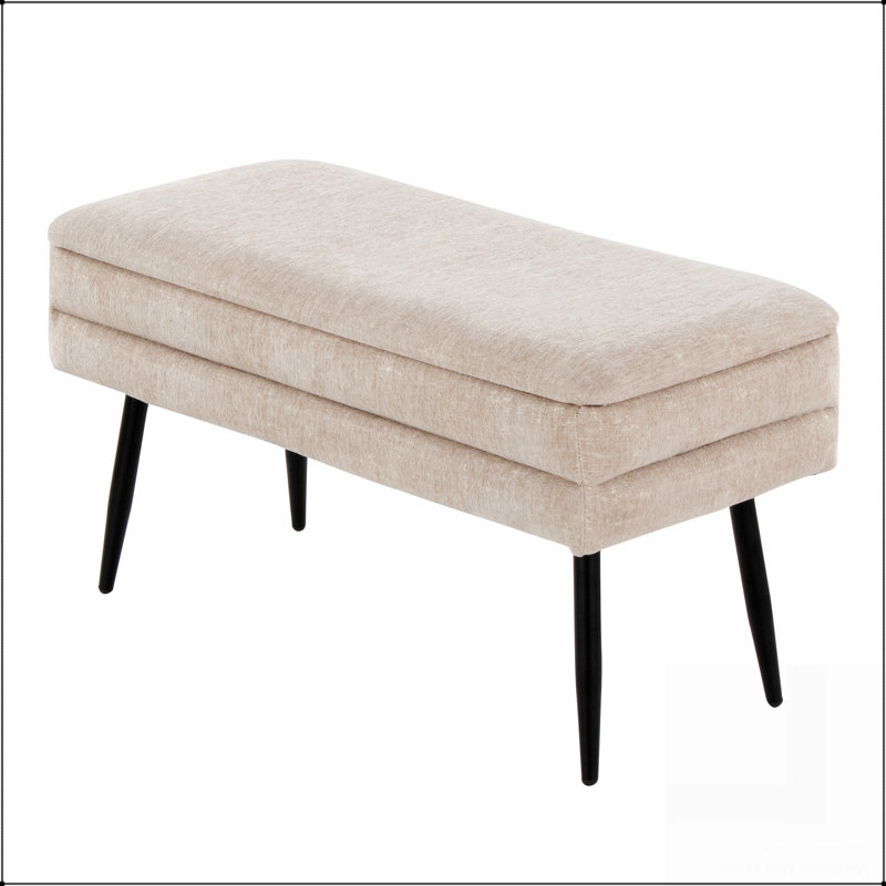 Banc de rangement contemporain - pieds en métal, tissu moelleux, couvercle amovible (banc seulement), Beige