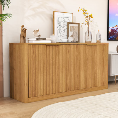 Curved Sideboard with 4-Door Storage Cabinet for Living Room, Kitchen, Bedroom or Entryway