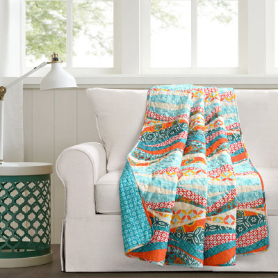 Hailey Watercolor Wave Reversible Cotton Throw Turquoise/Multi Single 50X60