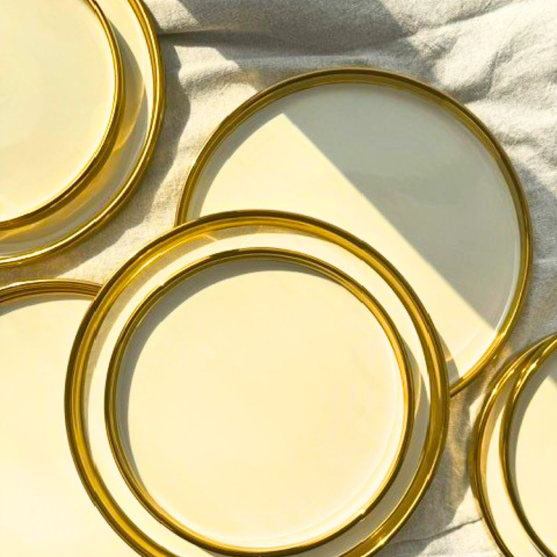 Hillcrest 12-Piece White and Gold Ceramic Dinnerware Set, Service for 4