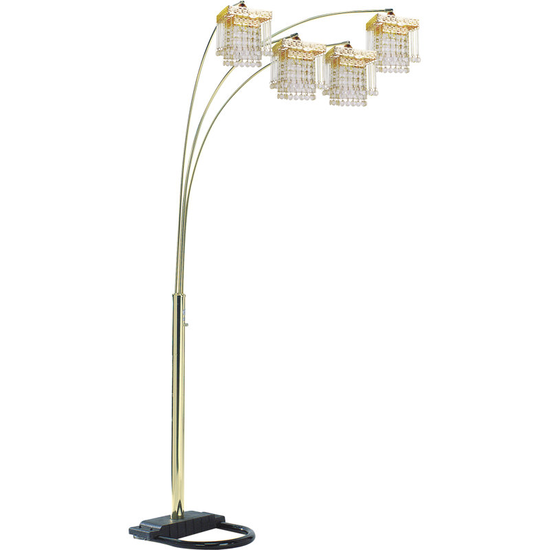 4-Square Shade Crystal Arch Floor Lamp - Metal Base with Gold Accents, Adjustable Curved Arms, 3-Way Switch, UL/cUL Listed (40w Type B Bulbs Not Included)