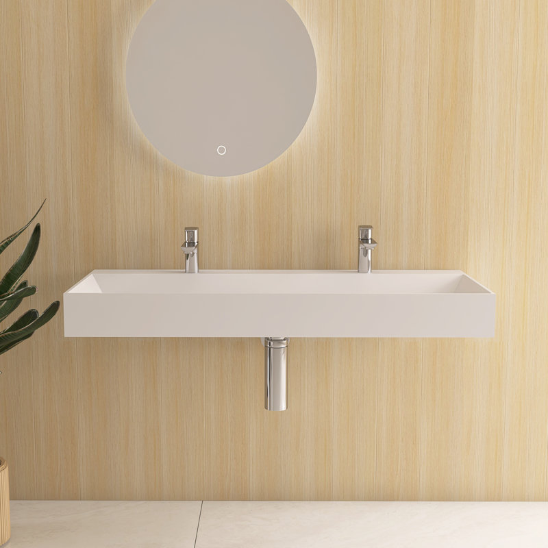 Lavabo de salle de bain mural à surface solide 48 po avec fond incliné