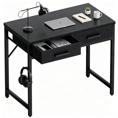 80cm Black Small Desk with 2 Drawers