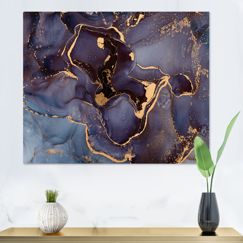 Mauve et or, abstrait fluide de luxe - peinture sur toile, H 30 po x l 40 po x P 1,5 po, Toile tendue
