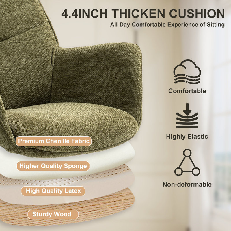 Soft Chenille Home Office Chair Adjustable Height Task Chair Swivel Desk Chair (Green), Green