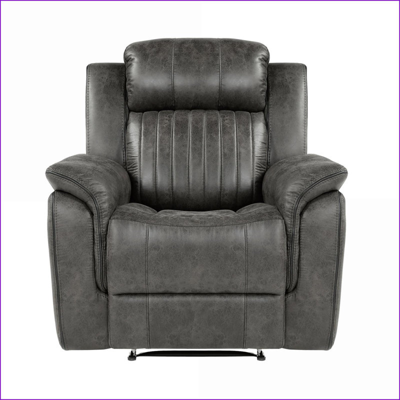Fauteuil inclinable en microfibre gris ardoise transitionnelle avec accoudoirs coussinés | Structure en bois massif | Gris