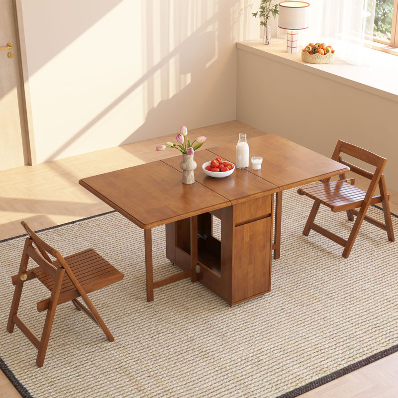 Ensemble de salle à manger 5 pièces: table à rallonge à rallonge de 51 po avec 4 chaises pliantes, ensemble de salle à manger en bois compact pour petits espaces