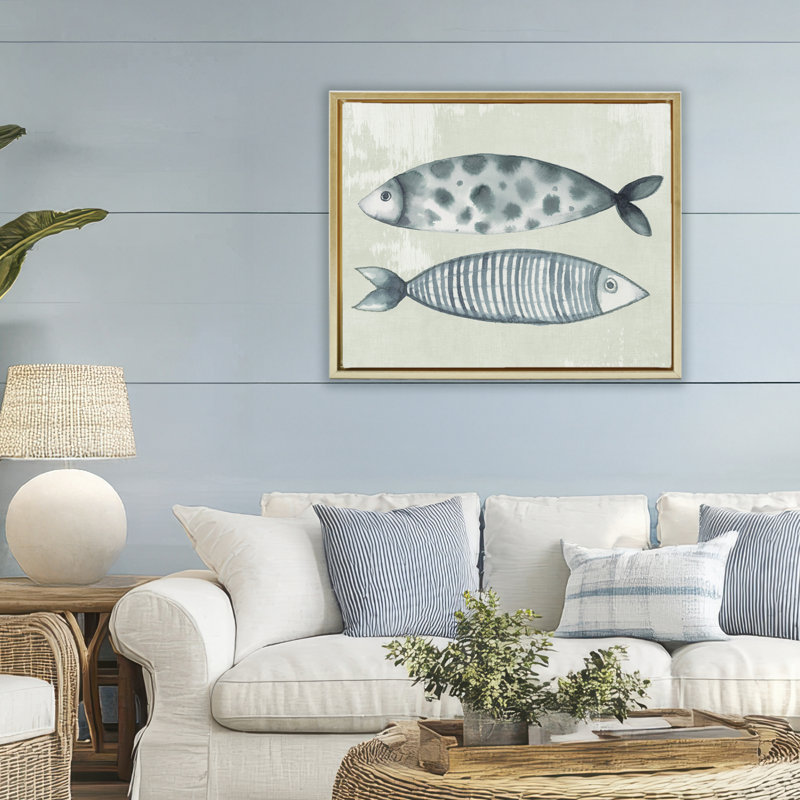 Dotted & Striped Fish Floating Frame, design by Eli Jones, 25" H x 31" W, Metallic Gold Floater Frame