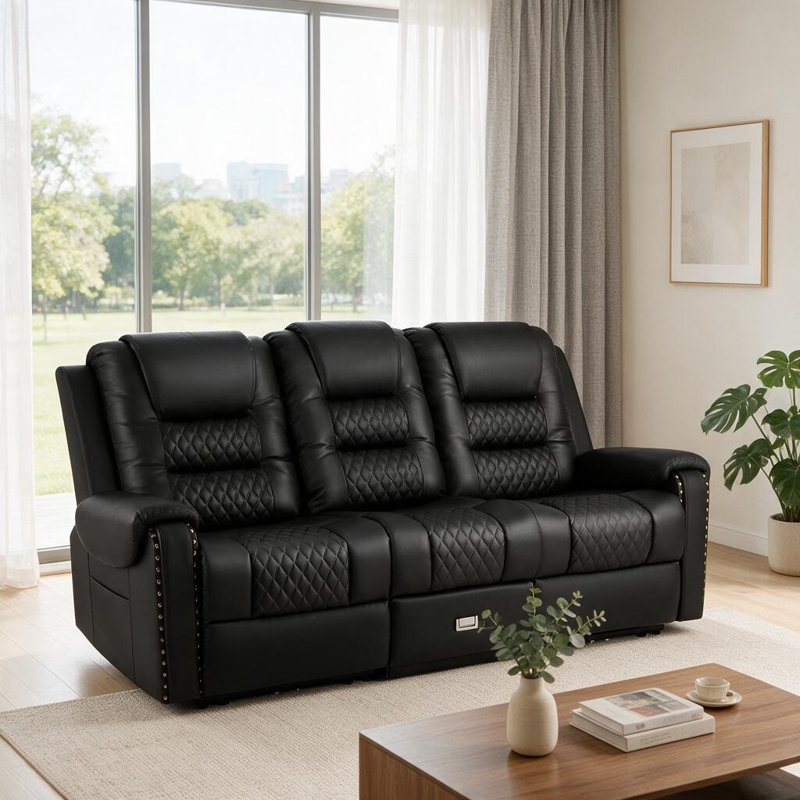 Red Barrel Studio® 77" PU Leather 3 Seats Reclining Massage Chair with USB Charge, Heated Massage Sofa Chair With Cup Holders and Storage Box