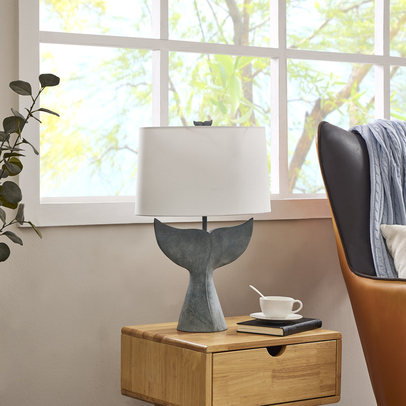 23"H Blue Coastal Whale Tail Table Lamp