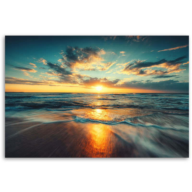 Sunset on the Beach at Sea 1 Piece Wrapped Canvas Wall Art