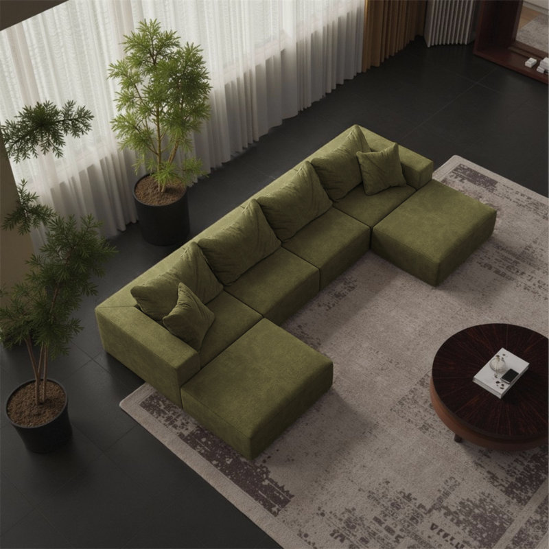 Ensemble de canapé modulaire en chenille modulaire en L 162 po, Chenille verte