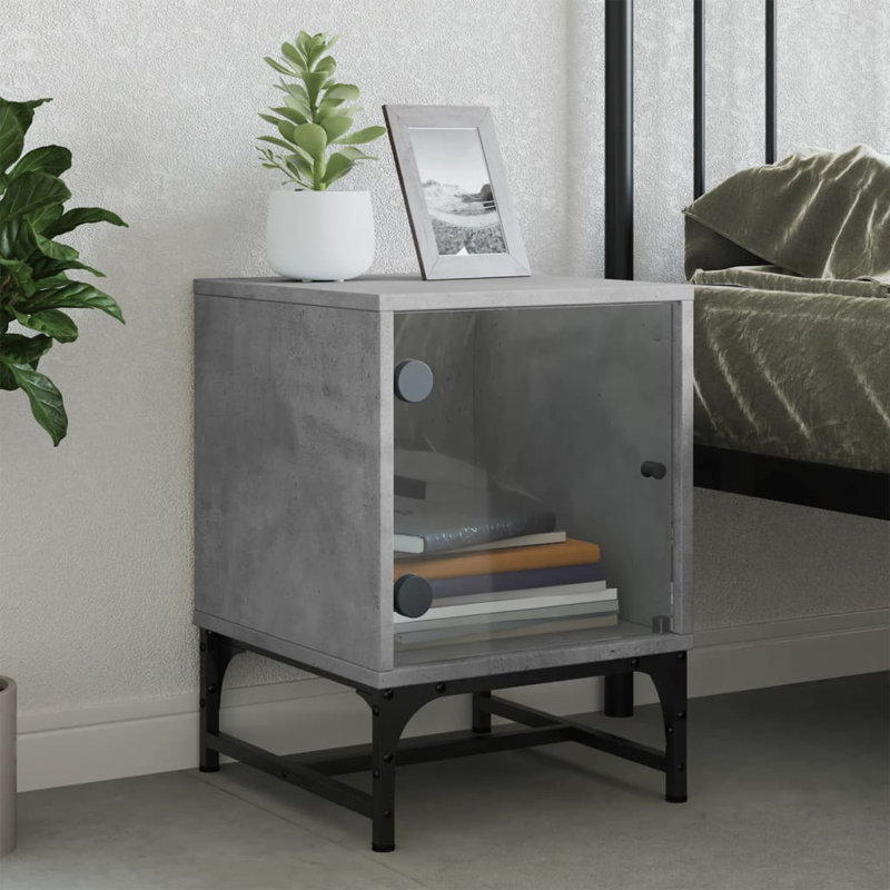 Genagra 35cm W Steel Bedside Table, Set of 2, Concrete Grey