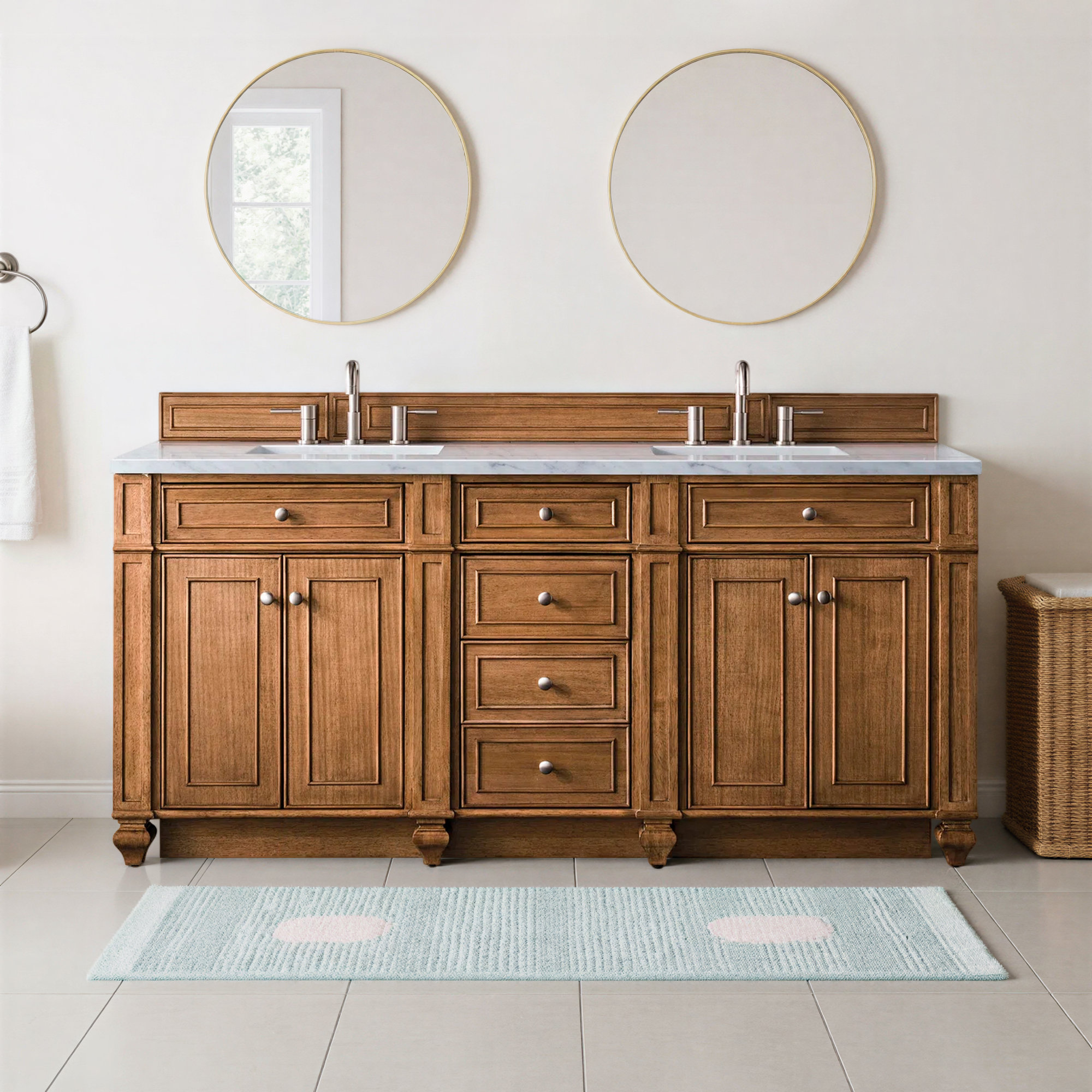 Bristol 72'' W Double Vanity, Eternal Jasmine Pearl, Saddle Brown, 8" Widespread