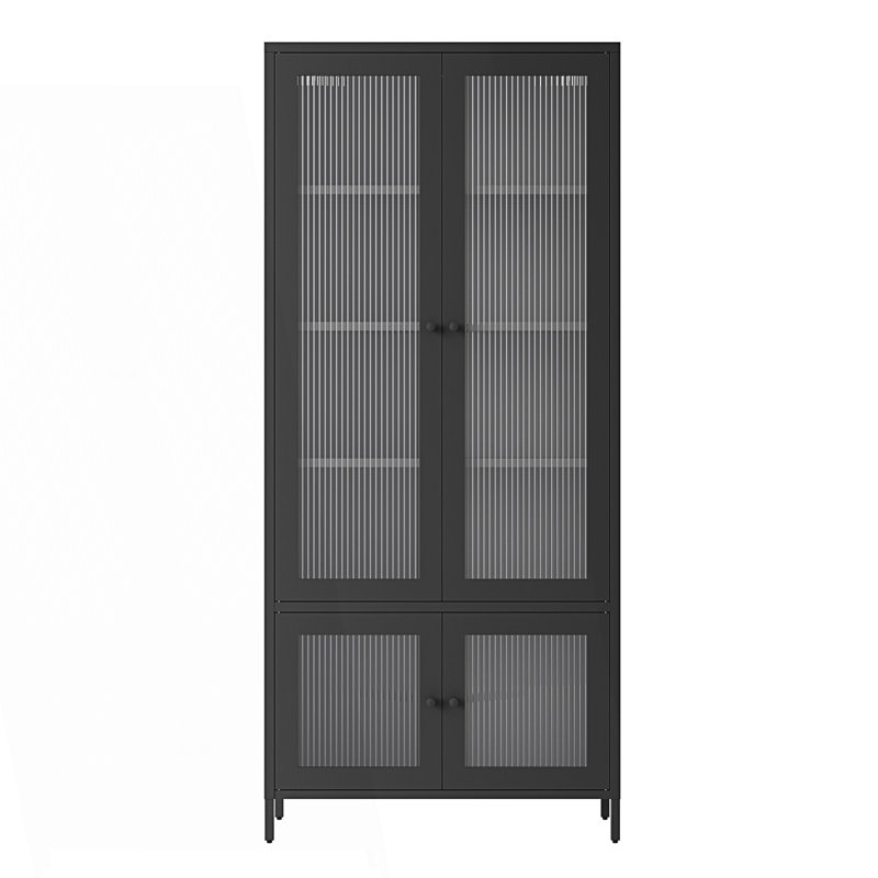 Grande armoire de rangement en métal, vitrine avec 4 portes en verre, armoire autoportante, armoire d'entrée