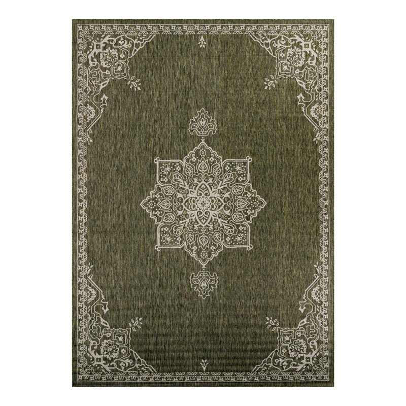 Tapis oriental vert / gris Crabill, Rectangle 10 pi x 14 pi 1 po