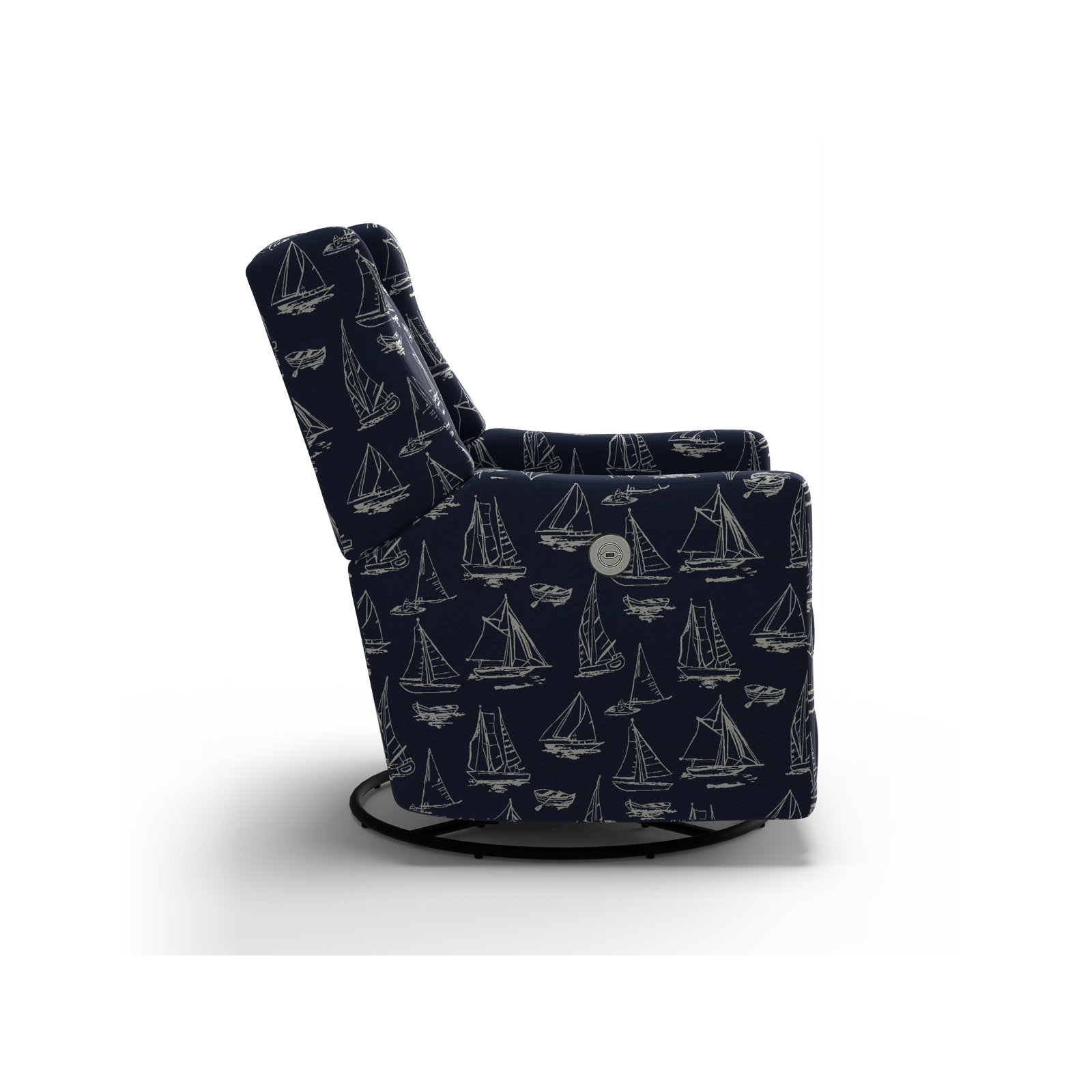 Andrina Upholstered Swivel Reclining Glider, Below Deck Navy Nautical Performance