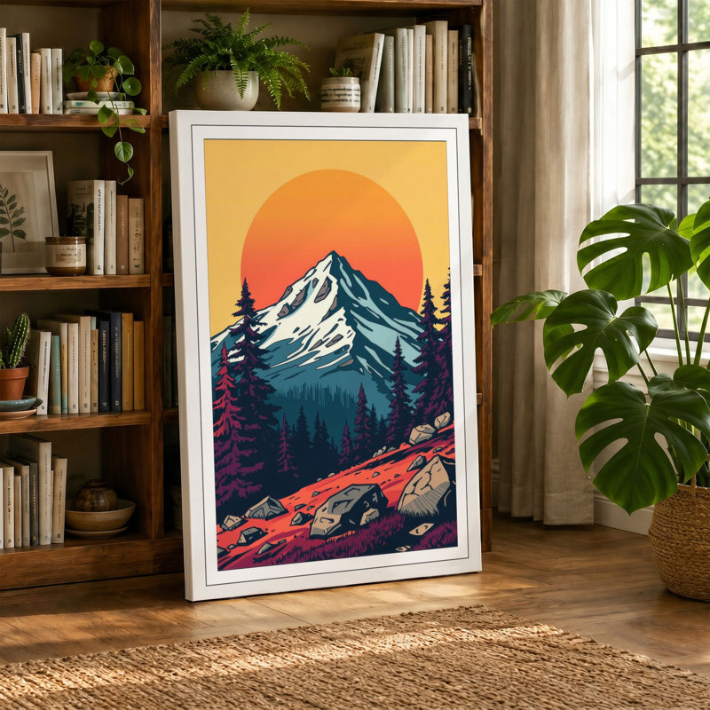 Mountain at Sunrise Retro - Wrapped Canvas, 24x16 - 61.0 x 40.6 cm, Ochre Border