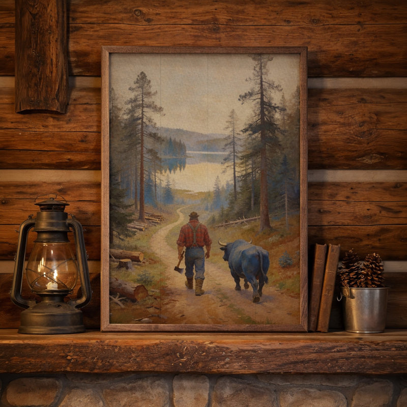 Paul Bunyan And Babe On Trail, 24" H x 16" W