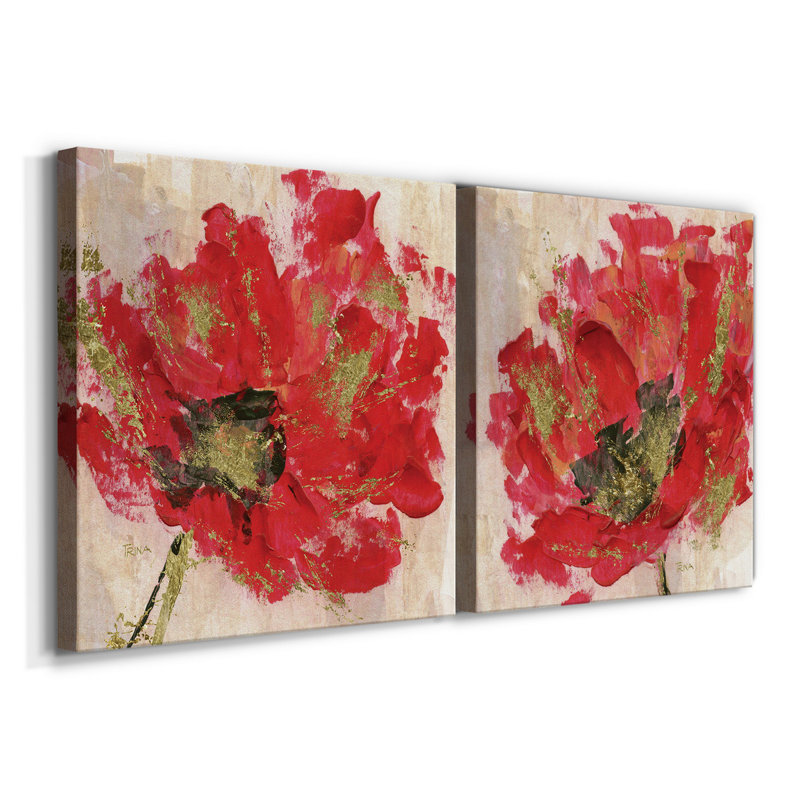 Red Infusion I - ensemble de 2 reproductions d'art sur toile tendue, H 40 po x l 80 po x P 1 po