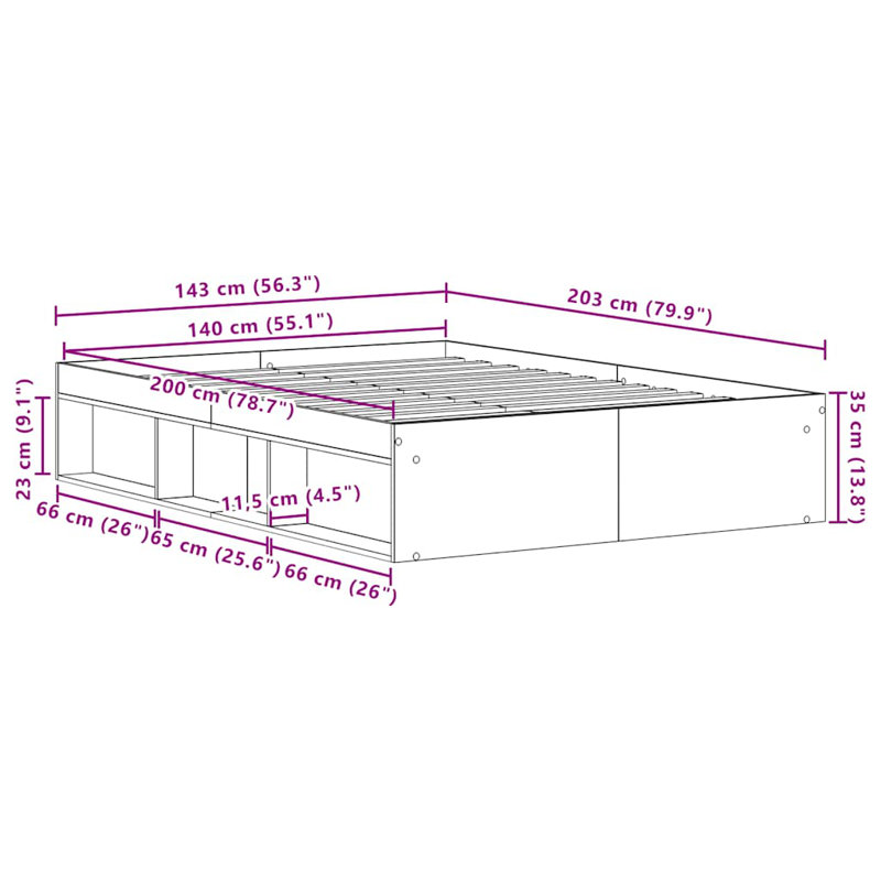 Afriani Storage Bed, European Double (140 x 200cm), Black Oak