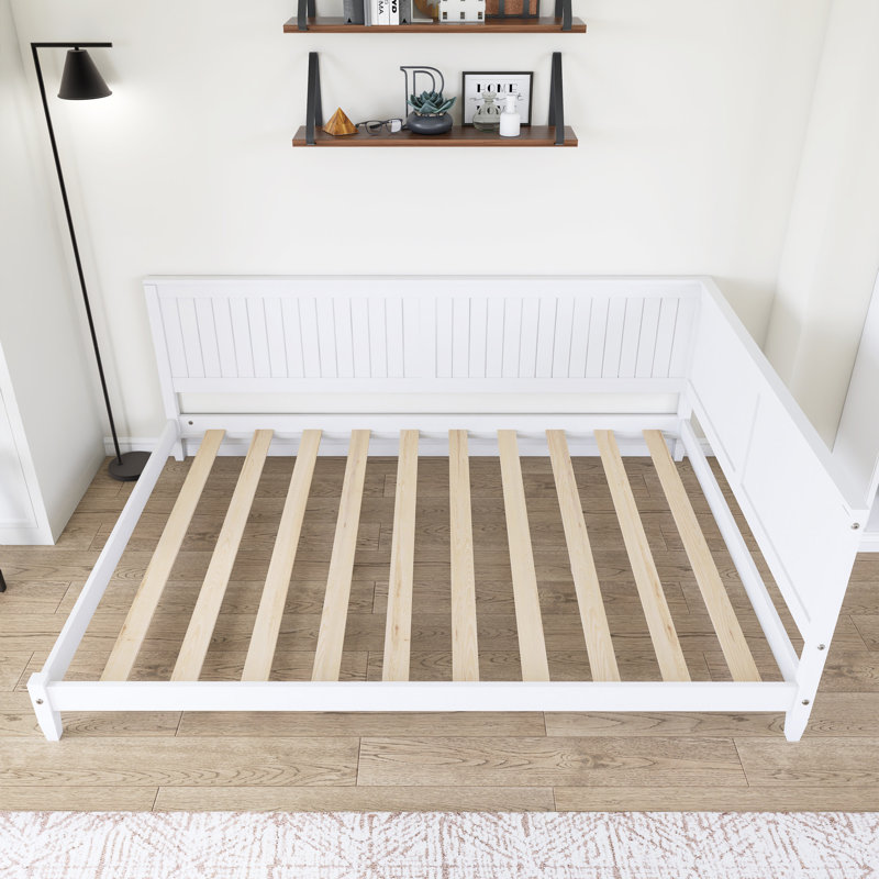 Lit plateforme en bois avec accoudoirs, Lit double, Blanc