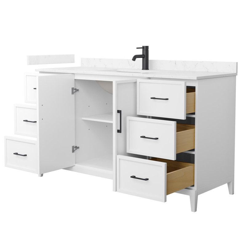 Elan 60'' W Vanity, White, Matte Black, White Cultured Marble