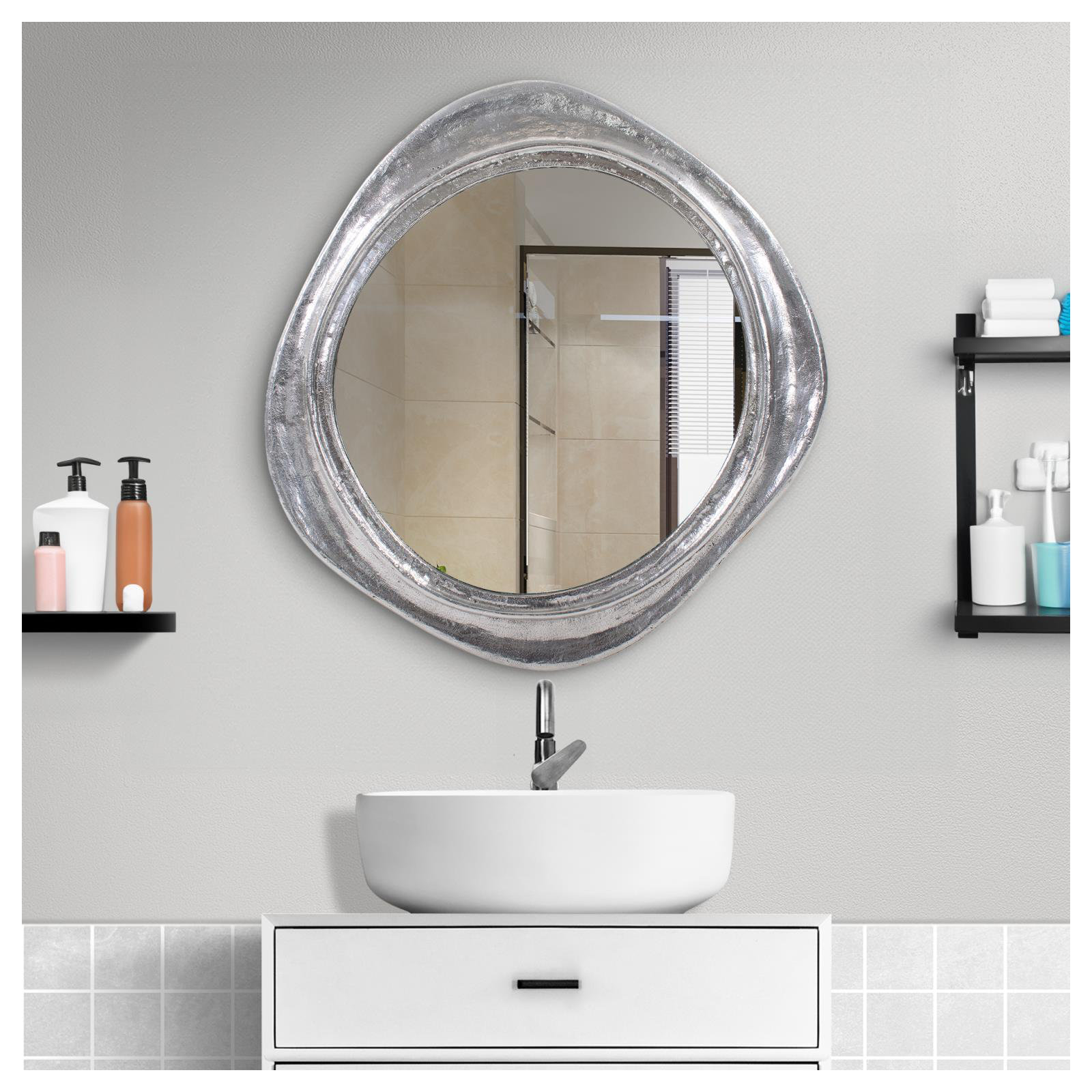 Martine Abstract Cast Iron Mirror in Silver