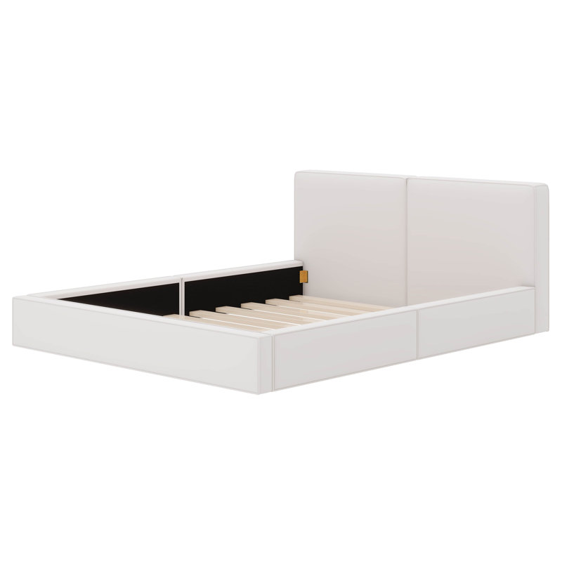 Grand lit tapissier au sol en velours, Beige