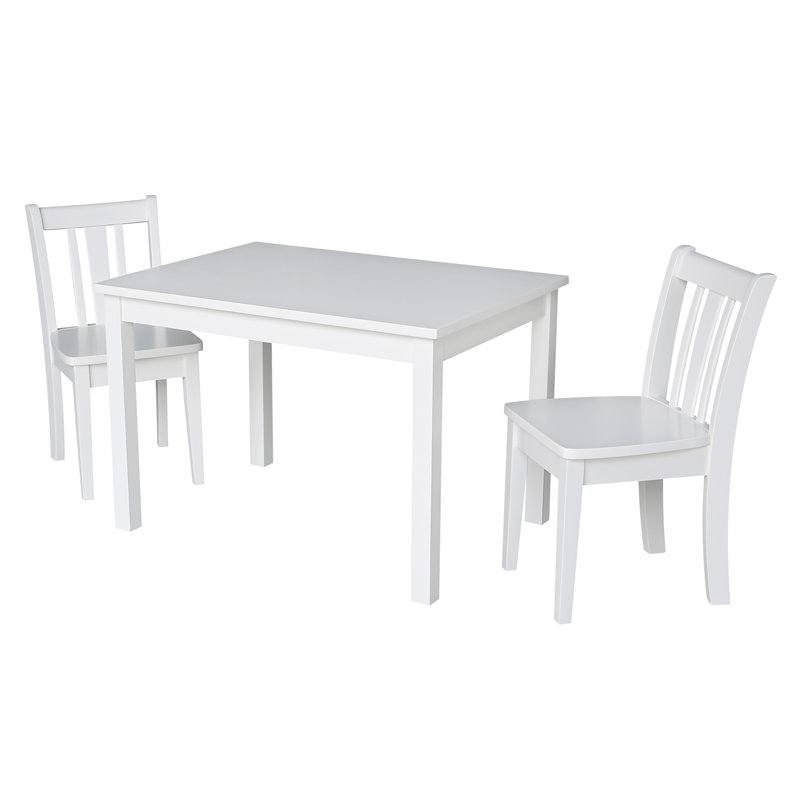 Rozanne Kids 3 Piece Solid Wood Rectangular Play Or Activity Table and Chair Set, White