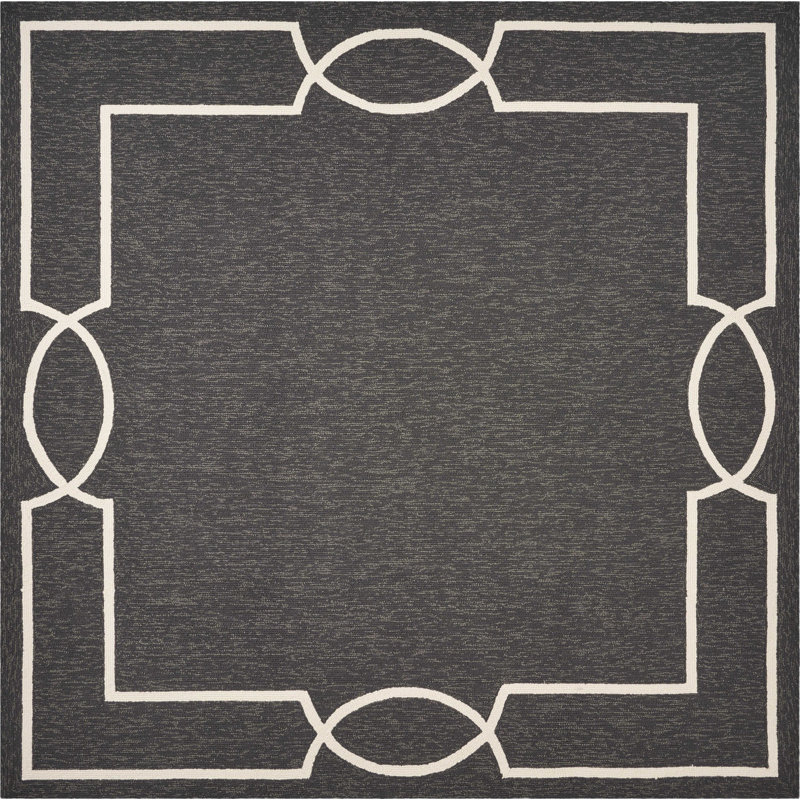 Tapis carré en polypropylène crocheté à la main en beige / noir