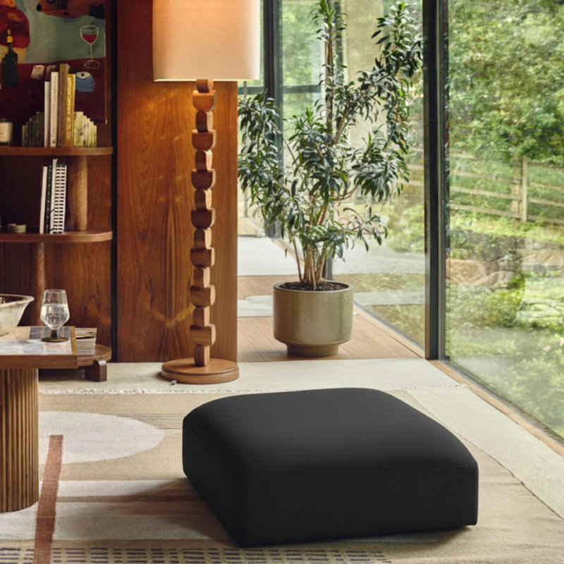 Hoebbel Upholstered Ottoman, Black Polyester Fabric