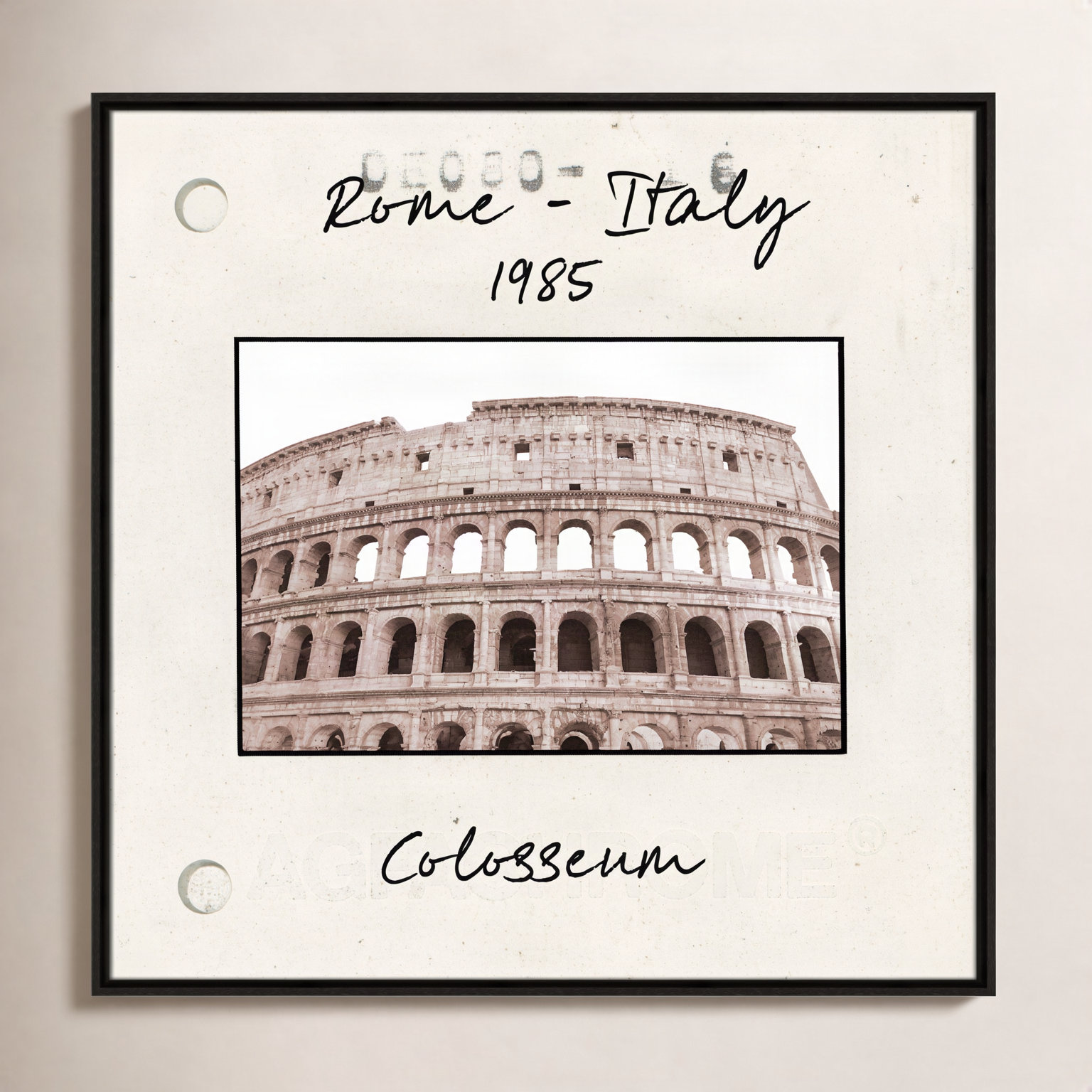 Travel Slide Collection "Rome, Italy - Colosseum" Print, Espresso Floater Framed Canvas, 31.5" H x 31.5" W x 2" D