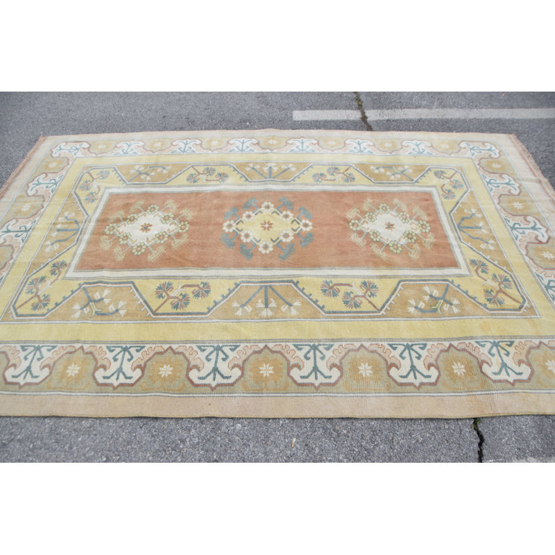 Grand tapis rétro de style Oushak en jaune et brun pour la décoration bohémienne