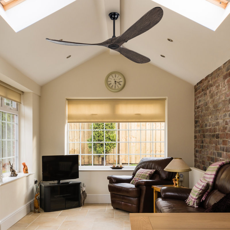 Parzy 72" Solid Wood 3-Blade Ceiling Fan no Lights With Remote Control, Dark Brown