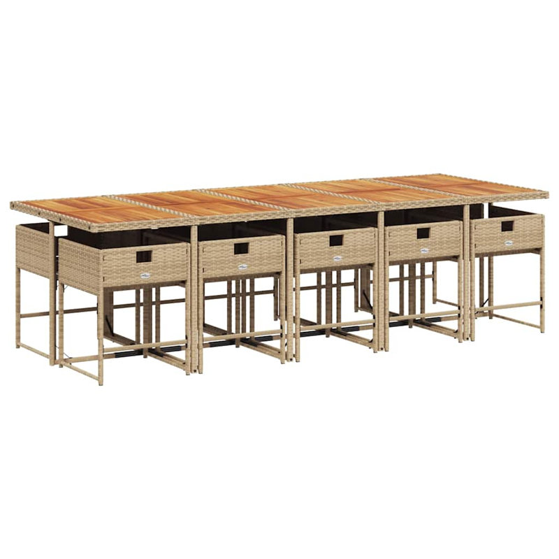 Patio Dining Set with, 73cm H x 275cm W x 106cm D, Beige, 10