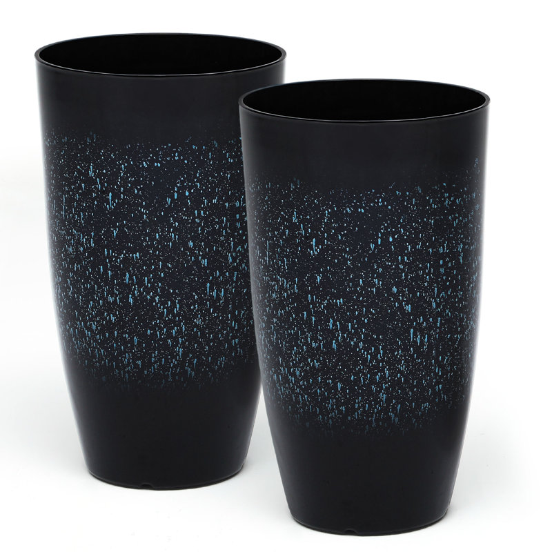 23.5" Tall Plastic  Planters for Outdoor Plants Modern Large Flower Pots Faux Ceramic Glaze, Gradient Blue