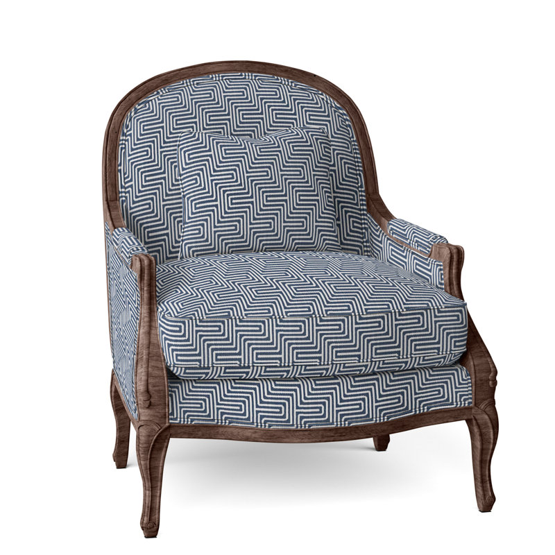 Adair Upholstered Armchair, Walnut, Perigold Key Figure Indigo
