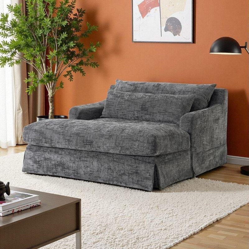Canapé-lit en tissu chenille avec texture moelleuse et capacité de 900 lb, Gris