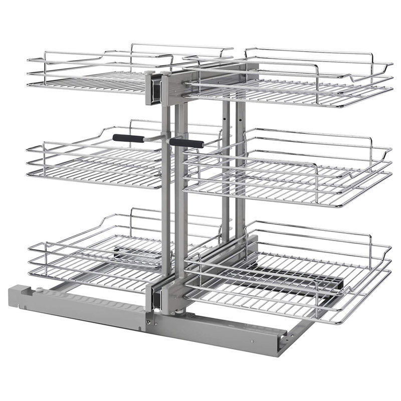 Rev-A-Shelf Steel Three-Tier Pullout Organizer with Soft-Close for Full-Height Blind Corner Kitchen Cabinets , 18" W