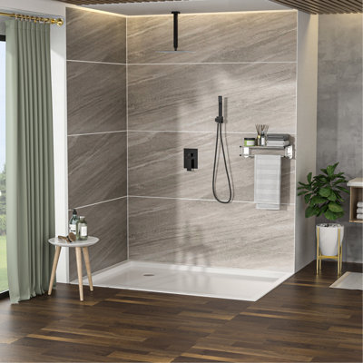 Douche carrée avec douchette pivotante balancée bronze huilé