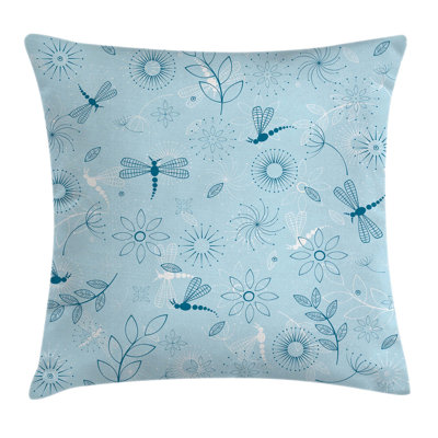 Dragonfly Abstract Flower Square Pillow Cover