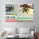 Toile imprimée: art mural en verre tropical avec paysage de cocotier 3D, 1P, encadré blanc
