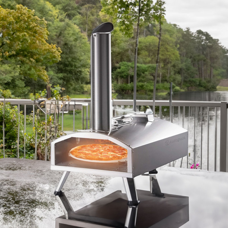 12" Stainless Steel Dual Fuel Outdoor Pizza Oven with Rotating Stone
